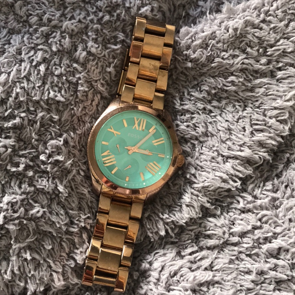 Fossil Watch. Gold Band, Turquoise Face